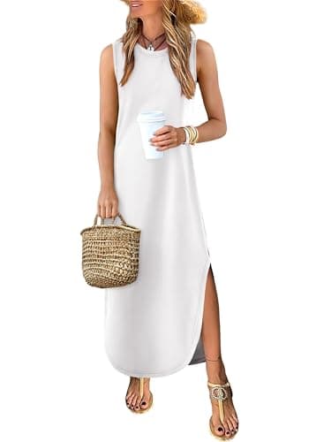 ANRABESS Women's Summer Maxi Dress with Pockets White XX-Large - Image 1