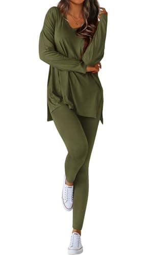 BTFBM Two Piece Sets for Women 2026 Casual Lounge Set Matching Oversized Shirts Leggings Workout Airport Travel Outfits(Army Green, Large) - Image 1