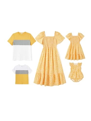 PATPAT Family Matching Outfits Mommy and Me Dresses Floral Dress & T-Shirts - Image 1