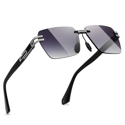 SUNGAIT Rimless Rectangle Sunglasses Square Frameless Shades for Men Women Y2K Vintage Retro UV Protection (Silver/Grey Gradient Lens) - Image 1