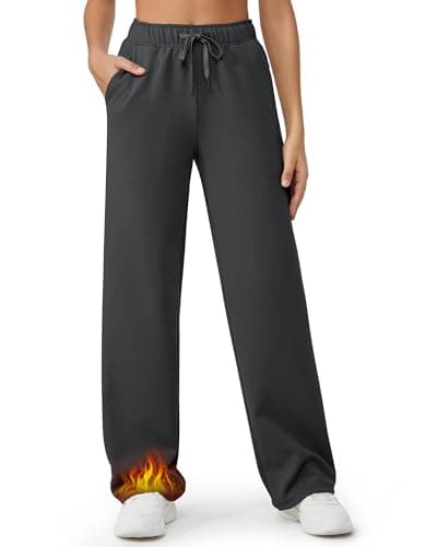 G4Free Fleece Lined Sweatpants Women Wide Winter Work Pants with Pockets Stretch Thermal Pants for Workout Casual (Dark Gray,M,29") - Image 1