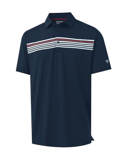 M MAELREG Golf Shirts for Men Dry Fit Moisture Wicking Lightweight Chest Striped Solid Casual Polo Shirts for Men Navy - Image 1