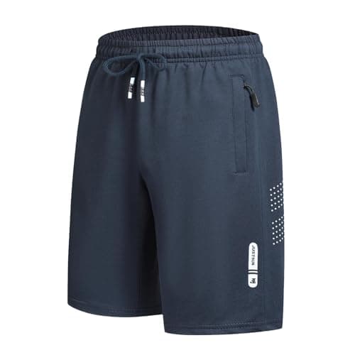 FizzPop Mens Shorts Casual Gym Athletic Workout Running Sweat Summer Cotton Drawstring Elastic Waist Stretch Shorts with Zipper Pockets Blue M - Image 1