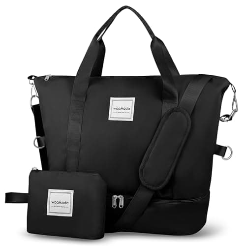 WOOMADA Weekender Bag for Women, Travel Duffel Bags with Shoe Compartment & Wet Pocket, Personal Item Bag for Airlines, Overnight Bag with Toiletry Bag, Sport Gym Tote Bag(black) - Image 1