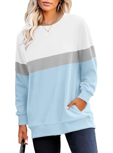 RUMIA Crewneck Fall Sweatshirts for Women Plain Long Sleeve Top with Pocket - Image 1