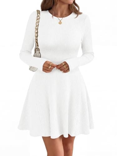 MASCOMODA Womens Fall Long Sleeve Mini Sweater Dress(White,XXL) - Image 1
