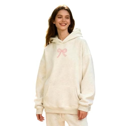 jnospne Women Hoodies Oversized Fleece Cotton Comfy Casual Pink Bow Pullover Sweatshirts 2026 Spring Outfits Y2K Clothes - Image 1