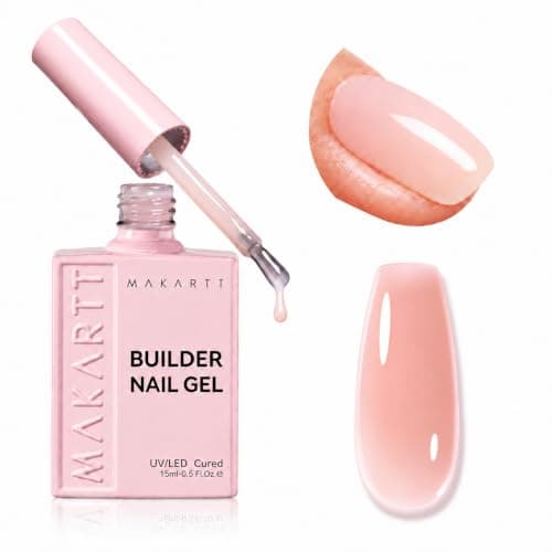 Makartt 8-in-1 Gel Nails Builder: 15ml Nude Builder in a Bottle for Nail Strengthen Rubber Base and Rhinestone Glue, UV Light Cured Gel Builder for Nails - Home User DIY Low Odor