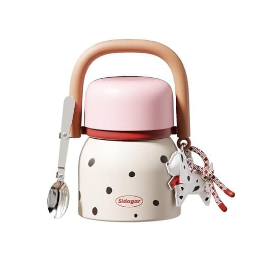 Sidagar 24 oz Insulated Food Jar with Handle, Aesthetic Stainless Steel Vacuum Lunch Container for School Office, Keep Hot/Cold Soup, Oatmeal, Smoothie Bowl, Peach Mocha Dot - Image 1