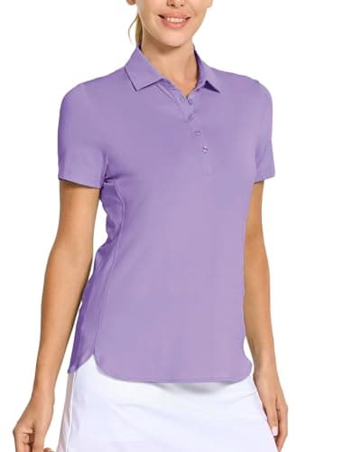 M MAELREG Polo Shirts for Women Short Sleeve Button Placket Casual Solid Collared Womens Golf Polo Tennis Shirts Lilac - Image 1