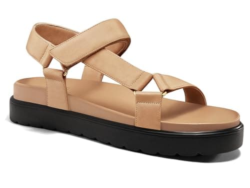 Coutgo Womens Platform Sandals Comfortable Open Toe Adjustable Strap Summer Vacation Shoes, Light Brown, Size 10 - Image 1