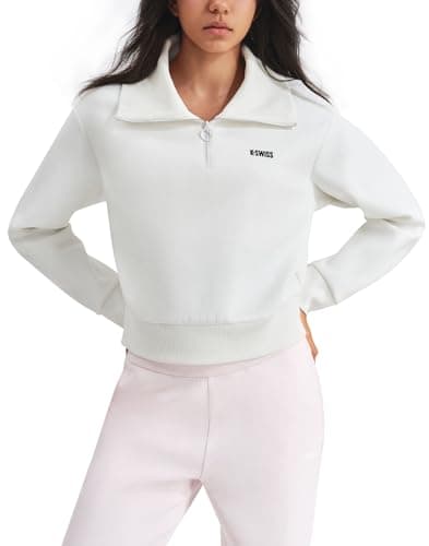 K-Swiss Women's Sweatshirts Quarter Zip Pullover - Fleece Workout Hoodies for Casual Sport, 2025 Fall Fashion Clothes,White M - Image 1