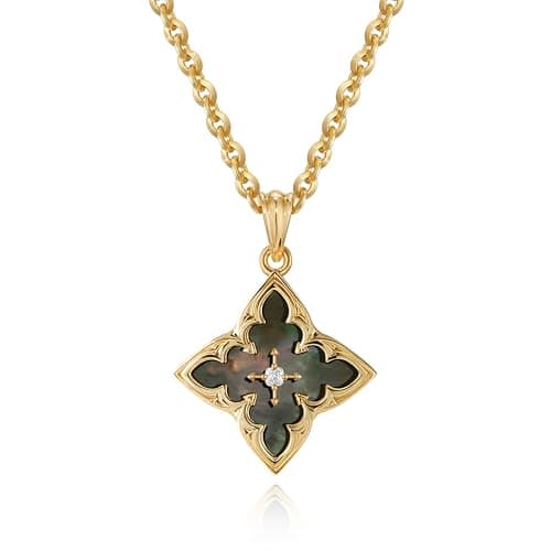Fettero Gold Necklace for Women 14K Gold Plated Clover Necklace Black Mother of Pearl Lucky Pendant Charm Necklaces for Women Statement Jewelry - Image 1
