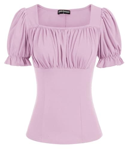Peasant Tops for Women Vintage Puff Sleeve Square Neck Renaissance Shirt Light Lilac XXL - Image 1