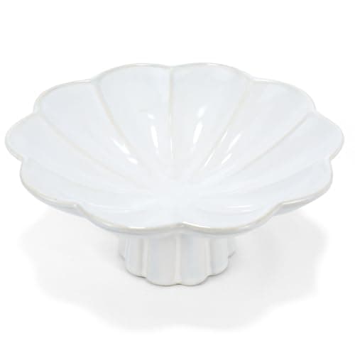 ISTOOLL Ceramic Fruit Bowl, 8 Inch White Decorative Bowl for Home Or Table Decor, Pedestal Design, for Kitchen Counter, Bread Candy Snacks Organizer, Seasonal Centerpieces - Image 1