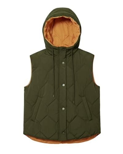 OctMoon Women's Hooded Puffer Vest – Lightweight Zip Up Sleeveless Jacket – Warm Padded Winter Vests for Women with Pockets – Oversized Casual Outerwear - Olive green - Image 1