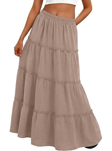 Lepunuo Casual Ruffle Maxi Skirt Women Pockets High Waist Flowy - Image 1