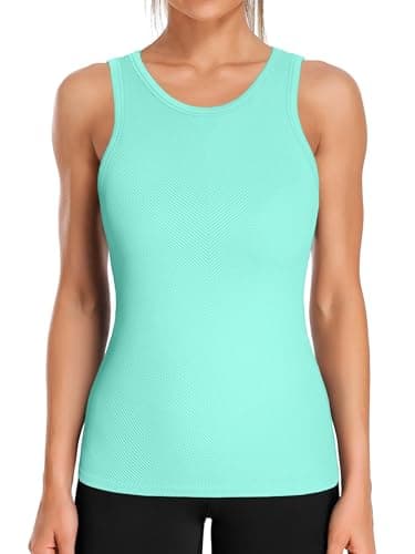 ATTRACO Ribflex Tank Tops with Built in Bras Women's Athletic Tank Fitted Workout Tops for Women Aquamarine X-Large - Image 1