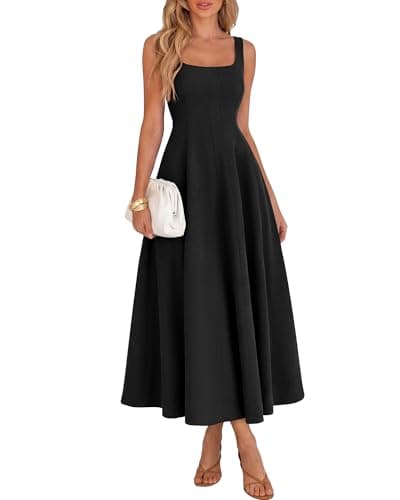 BTFBM Women Elegant Wedding Guest Dress Summer Square Neck Sleeveless Flowy A Line Formal Cocktail Party Maxi Dresses(Black, XX-Large) - Image 1