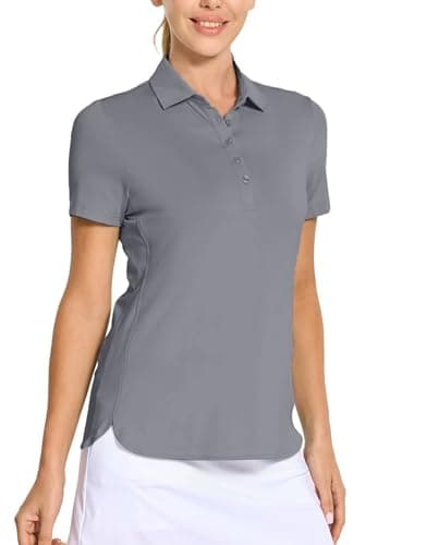M MAELREG Polo Shirts for Women Short Sleeve Button Placket Casual Solid Collared Womens Golf Polo Tennis Shirts Light Grey - Image 1