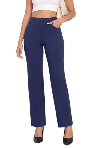Agenlulu High Waisted Dress Pants for Women Tall Straight Leg Pull On Black Work Slacks 31.5", Navy Blue - Image 1