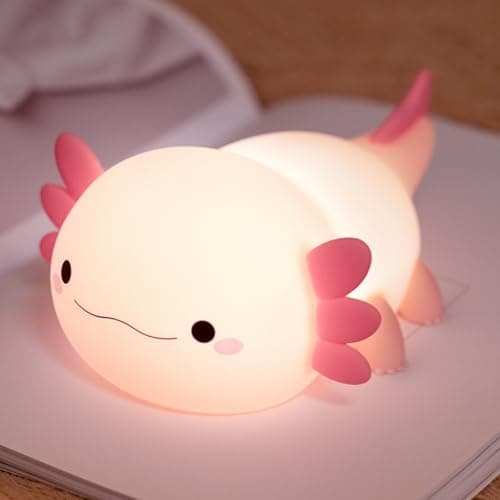 YR YRHH-PET Axolotl Lamp Kid Cute Night Light, Rechargeable Squishy Axolotl Gifts for Girls, Baby Touch Nightlight, Dimmable Silicone LED Animal Toys, Bedside Pink Lamp, College Nursery Kawaii Décor - Image 1