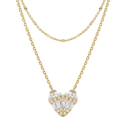 MTMY Dainty Layered Heart Necklace for Women, 14K Gold Plated CZ Love Heart Pendant Choker Necklace with Adjustable Chain Jewelry Gift(CZ) - Image 1