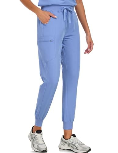 VECARDI Womens Scrub Pants Jogger 4 Way Stretch Nurse Cargo Pants with Zipper Pocket Comfortable Medical Work Pants Ceil Blue - Image 1