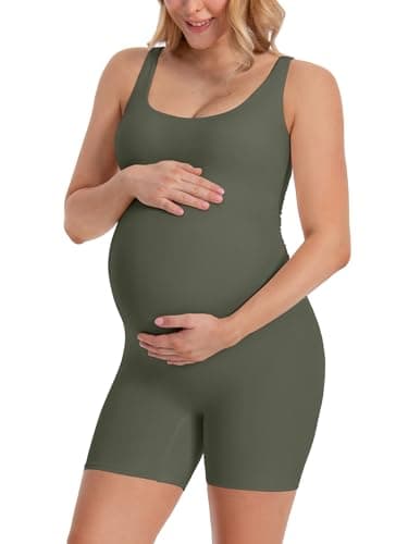 ATTRACO Pregnancy Workout Romper Bodycon Short Jumpsuit Sleeveless Maternity Onesie Bodysuit Tank Top Yoga - Image 1