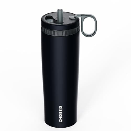 KISSKIND 24 Oz Iced Coffee Tumbler with Hidden Straw, Insulated Stainless Steel Coffee Tumbler, Leakproof Ceramic Lined Travel Cup for Subway Commuting, Cold Brew Tumbler for To-Go, Midnight Espresso - Image 1