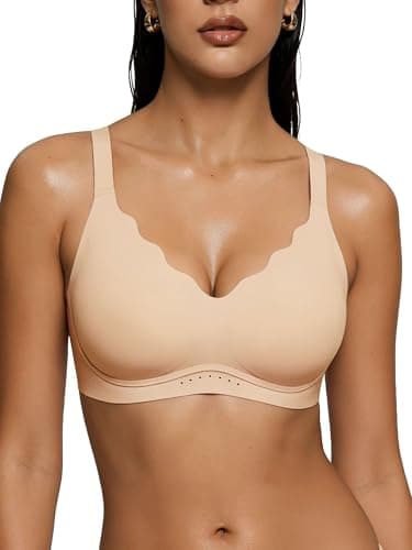 As Fairy Wireless Bras for Women No Underwire Full Coverage Jelly Lift Strong Support Push Up Scalloped Everyday Tshirt Bra Seamless Soft Daily Wear Breathable Air Hole Design(Nude 42C) - Image 1