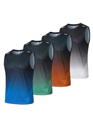 WishStone 4 Pack Mens Stretchy Muscle Fit Ombre Tank Tops Quick Dry Sleeveless Workout Gym Shirts,Blue, Green, Gray, Red, XXL