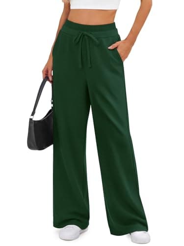 ATHMILE Sweatpants Women Wide Leg High Waisted Baggy Lounge Casual Cotton Pants Fashion Y2K Teen Girl Gym Clothes for Fall Winter 2026 Dark Green - Image 1