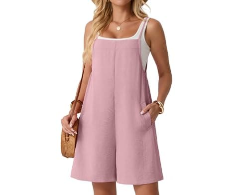 Lepunuo Rompers for Seniors Women Summer Casual Jumpers Boho Short Jumpsuits Overalls with Pockets Vacation - Image 1