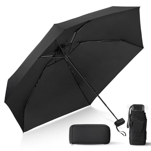 LEAGERA Compact Travel Umbrella with Case - Mini Umbrella for Purse, Small Lightweight &Tiny Design Perfect for Parasol Outdoor Sun&Rain Umbrellas, Black color - Image 1