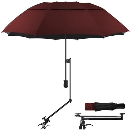 Patio Umbrellas UPF 50+ 360 ° Adjustable Shade Umbrella,Beach Umbrella with Universal Clamp,suitable for Patio,beach chairs,golf carts, wheelchairs,carts,bleachers,camping and fishing(Wine 49″/Type A) - Image 1