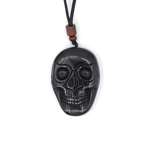 FUDIDU Skull Head Black Obsidian Pendant Necklace for Men, 16-24 Inch Adjustable Cord Chain, Gothic Crystal Jewelry for Negative Energy Cleansing, Mens Chain Necklace for Protection Men Jewelries - Image 1