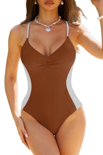 ZAFUL Orange and White One Piece Swimsuits for Women Tummy Control, Slimming Bathing Suit Color Block Swimwear Waist Cinching Swimsuit Corset Swimsuits XL - Image 1