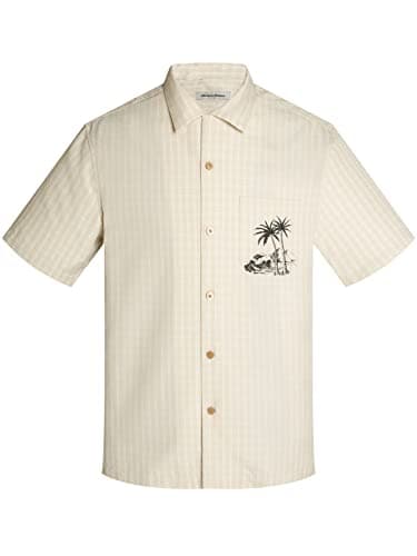 Havana Breeze Mens Hawaiian Shirt Short Sleeve Plaid Beach Shirts Casual Relaxed-Fit Print Camp Shirts Stone L - Image 1