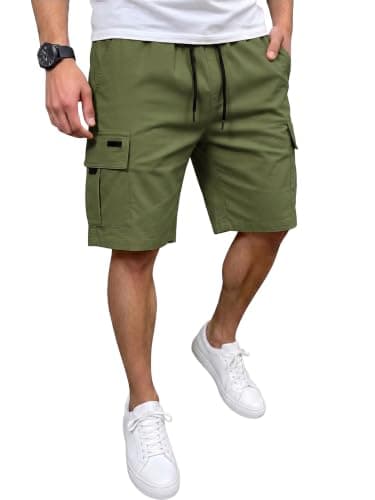 JEMLDL Men Cargo Shorts Stretch Elastic Waistband Summer Work Casual Shorts for Men with 5 Pockets Army Green 4XL - Image 1