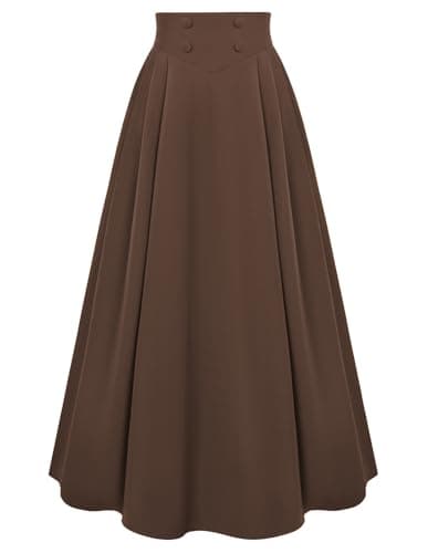 Scarlet Darkness Long Skirts for Women Maxi High Waisted A Line Skirt Renaissance Skirt with Pocket Dark Brown M - Image 1