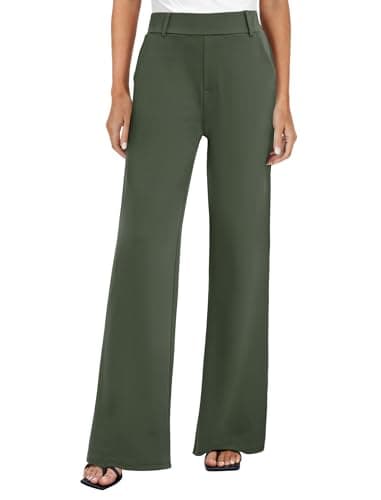 FireSwan Women's Wide Leg Dress Pants High Waisted Stretchy Work Trousers Business Casual Office Pull on Slacks with Pockets Olive Green - Image 1
