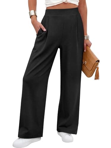 ANRABESS Womens Pants Wide Leg Waffle Knit Casual Stretchy Work Dress Pants 2026 Pull on Business Slacks Trousers Outfits Black Medium - Image 1