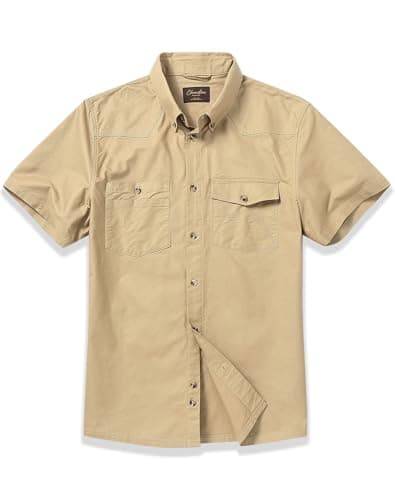 CHRONOLINE Short Sleeve Button Down Shirt for Men Regular Fit Oxford Cotton Work Shirt with Pocket Work Utility Top for Men, Sand Khaki, S - Image 1