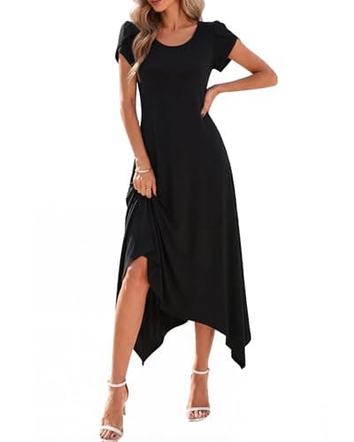 Pleneal Dresses for Women 2026 Casual Summer Maxi Dress Beach Sun Dress with Pockets Short Sleeve Long Vacation Dresses Black - Image 1