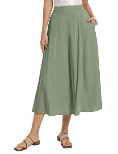 Kate Kasin Women's Linen Blend Skirts, High Waist A Line Skirt, Flowy Summer Long Skirt with Pockets Light Green - Image 1