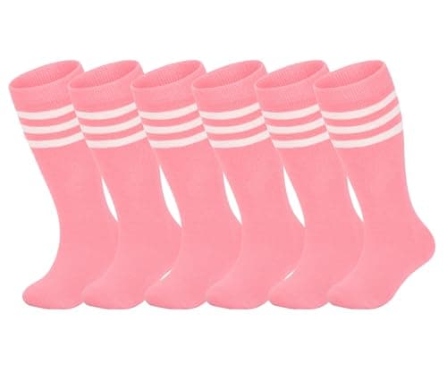 3 Packs Toddler Soccer Socks Kids Baseball Sock Sport Knee High Socks PinkStripe Fits 7-11 Yeas Old - Image 1