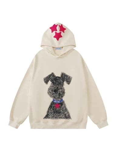 Aelfric Eden Dog Graphic Hoodie Oversized Cute Star Sweatshirt Unisex Y2k Casual Hooded Pullover Apricot Large - Image 1