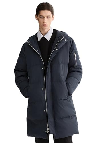 Orolay Men's Quilted Down Jacket – Windproof, Water-Resistant, Hooded Puffer Coat with Pockets for Winter Sports Navy Large - Image 1