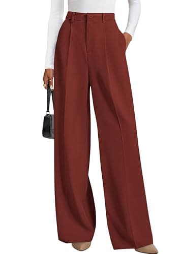 PRETTYGARDEN Wide Leg Pants for Women Trendy 2026 Fall High Waisted Business Casual Outfits Work Pant Trousers (Rust Red,Medium) - Image 1